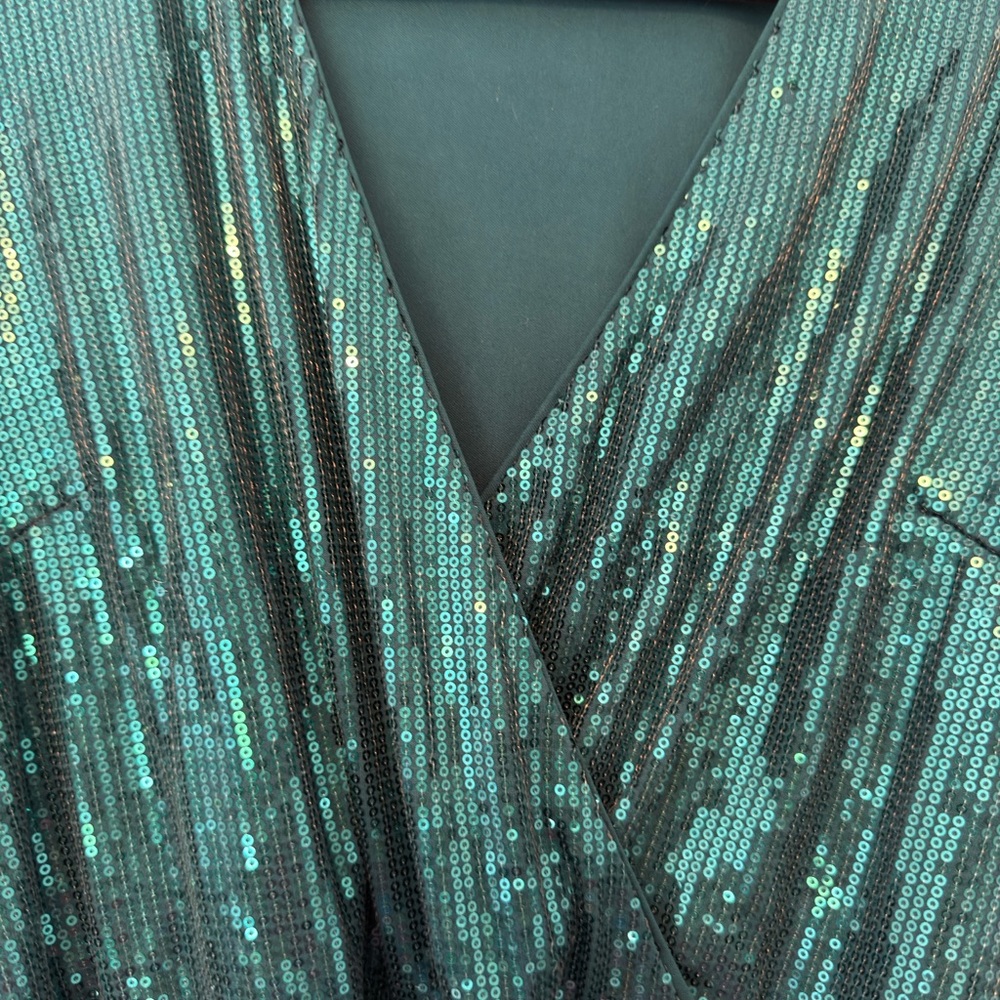 Cara Santana x Nine West Teal Sequin Long Sleeve‎ Dress - Picture 3 of 4